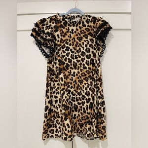 JODIFL Leopard Print Dress with Ruffle Sleeves. Size M NWOT